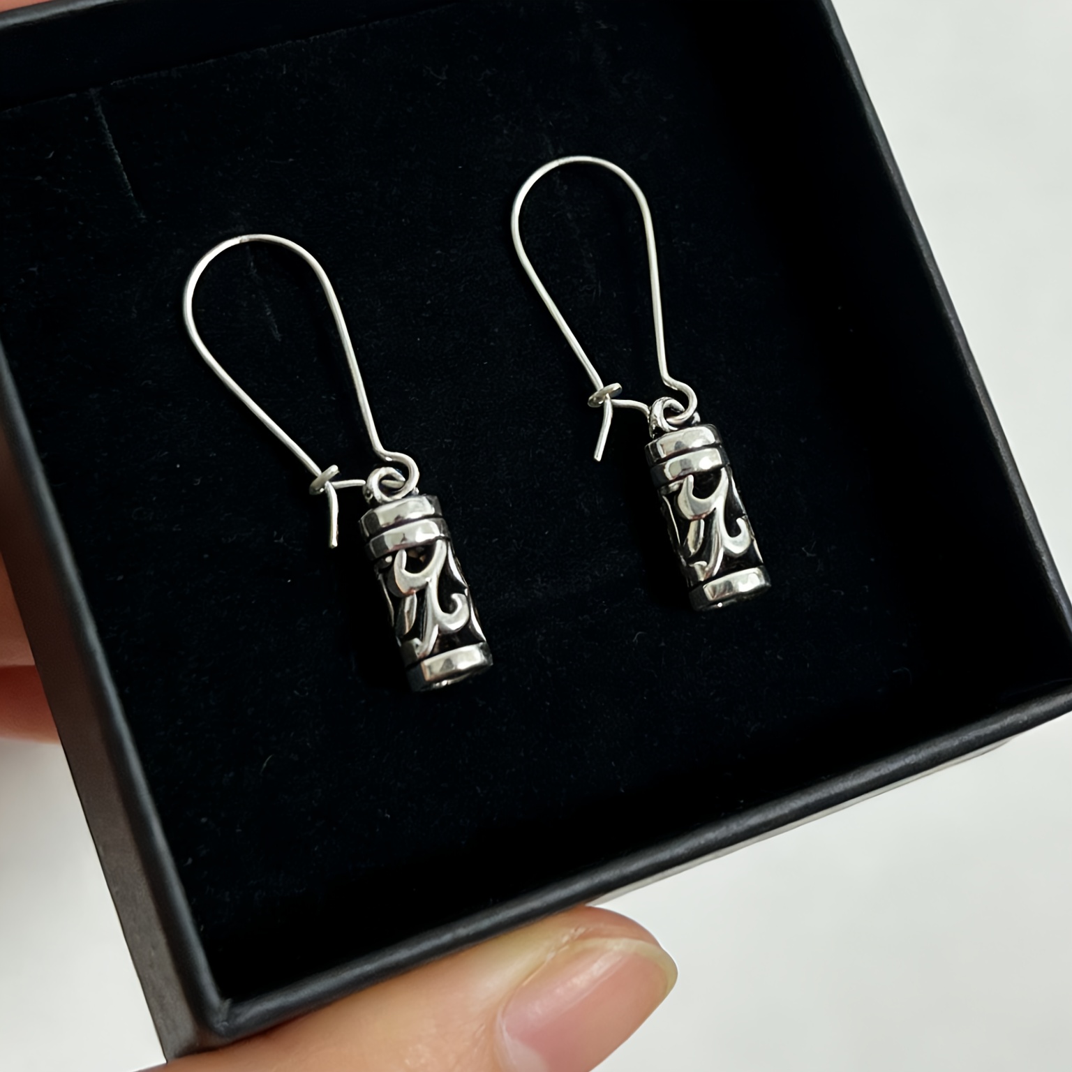 Vintage Bohemian Distressed Hollow Cylindrical Drop Earrings